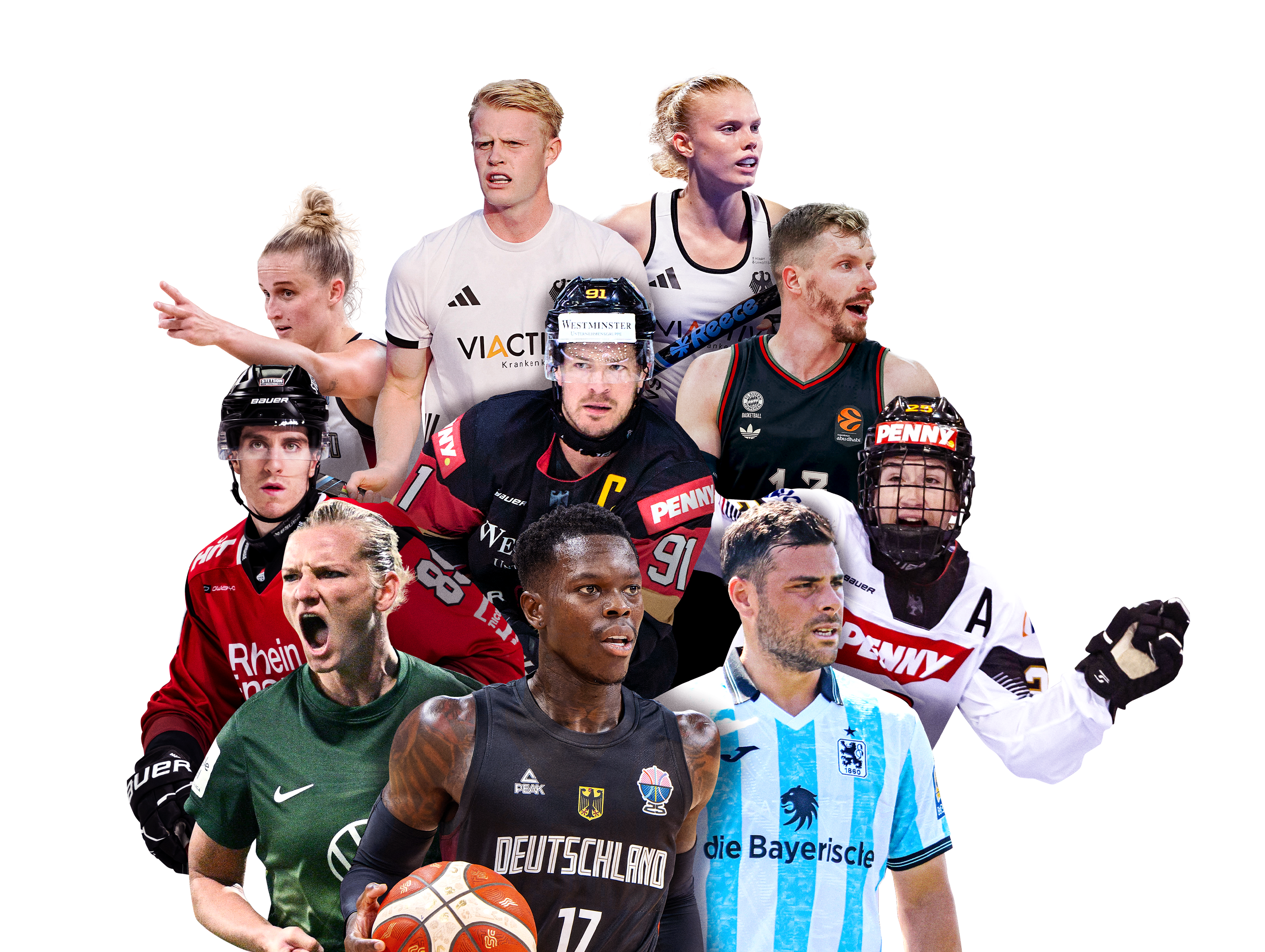 Werbemotiv mit verschiedenen Spielern und Spielerinnen aus den Wettbewerben von MagentaSport.